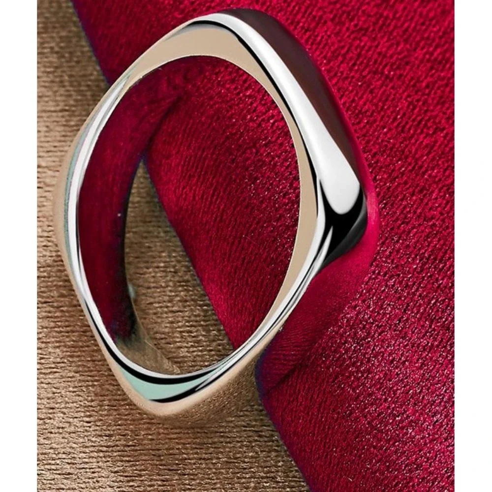 NEW Square 925 Sterling Silver‎ Ring Statement Band Minimalist Jewelry, Size 7